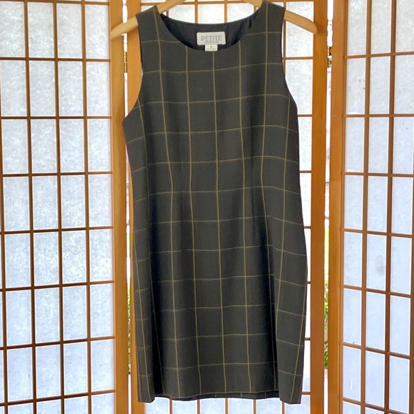 Sleeveless Gold Checked Brown Dress 6 Petite - Picture 1 of 8